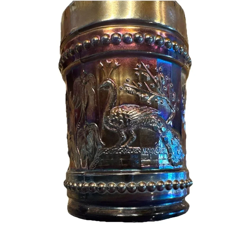 Dugan Peacock‎ at Fountain Carnival Glass Tumblers Pair Amethyst Purple